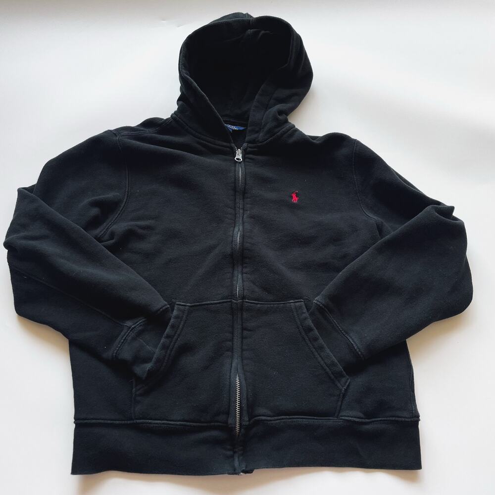 Boys Polo Ralph Lauren Black Full Zip Hooded Jacket Size L 14/16